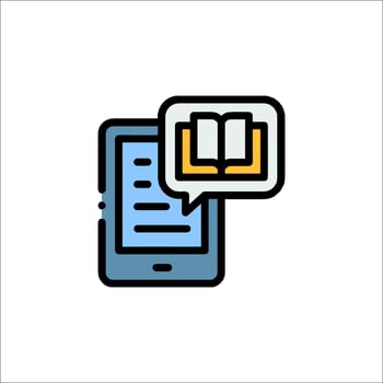 A tablet with a book in the middle and a speech bubble vector
