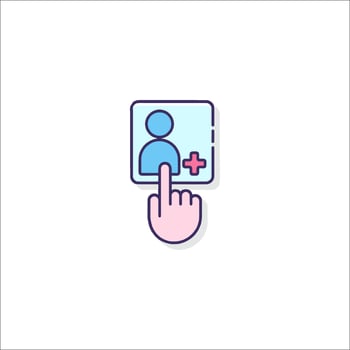 A hand pressing a button with a person on it vector