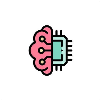 A brain icon with a computer chip on it vector