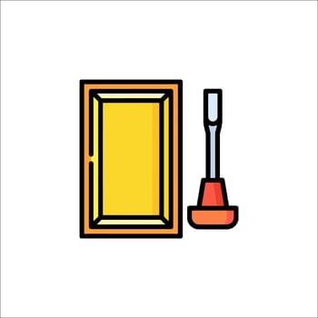 A yellow door and a hammer icon vector