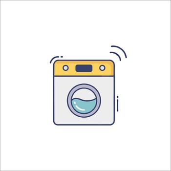 A washing machine icon with a blue and yellow color vector