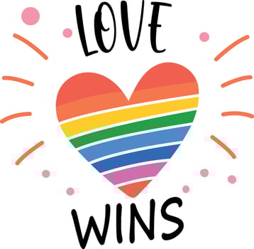 Flat sticker of a rainbow heart with the text love wins vector