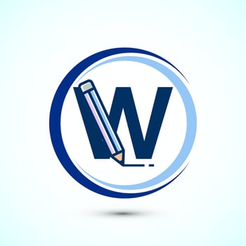 Initial alphabet W with a pencil icon. Logo for education, student or corporate identity vector