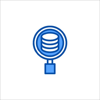 A blue icon of a magnifying glass with a stack of disks vector