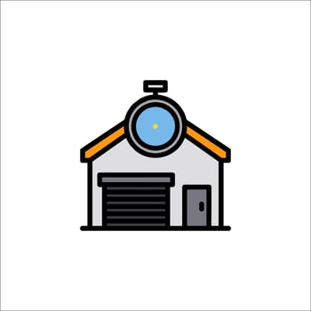 A garage with a clock on the roof vector
