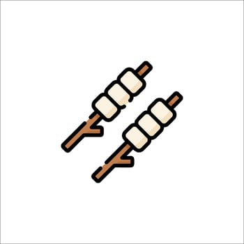 Two marshmallows on sticks icon vector