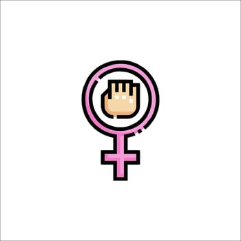 A pink female symbol with a fist in the middle vector