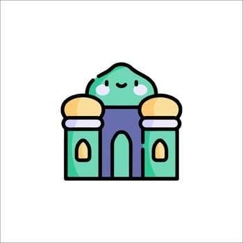 A cartoon building with a face on it vector