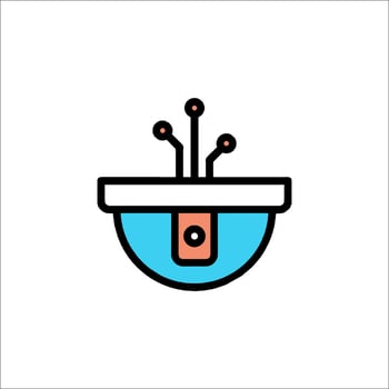 A blue and orange icon of a bowl with a fork in it vector