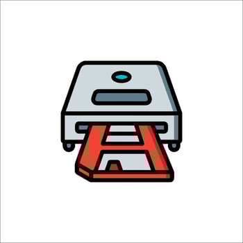 A printer with a red and white sticker on it vector