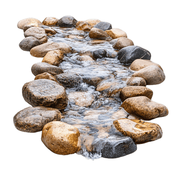 Serene Stream with Smooth Rocks in Swift Flow png