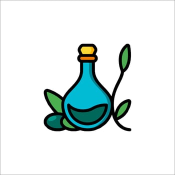 Olive oil bottle with leaves and leaves icon vector