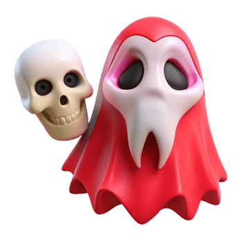 Cheerful Ghost with Playful Skull png
