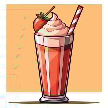 Strawberry milkshake with whipped cream and a cherry on top vector