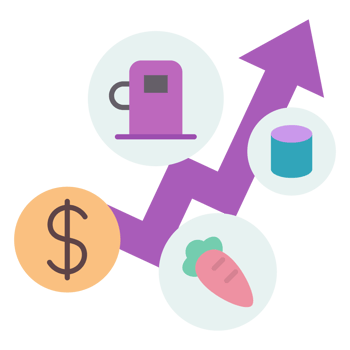 A graph with a dollar sign, a carrot, and a coffee cup png
