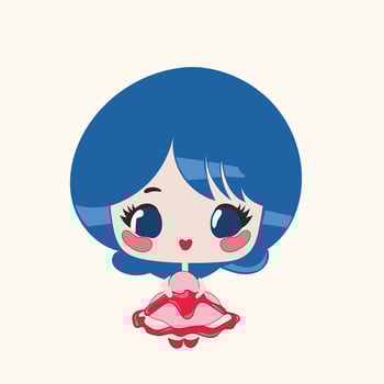 A cartoon girl with blue hair and pink dress vector