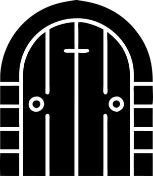 Arched Wooden Door Illustration Medieval Architecture Symbol vector