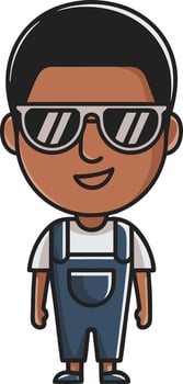 Cool Cartoon Character in Overalls and Sunglasses Illustration vector