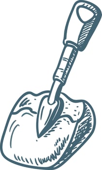 Garden Trowel in Soil Line Art Illustration for Horticulture and Gardening vector