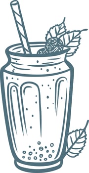 Hand Drawn Milkshake with Strawberries and Mint Leaves Illustration vector