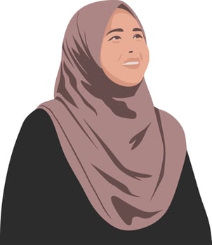 Hijab Wearing Woman Smiling Upwards in Art Illustration vector