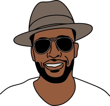 Stylish Man With Hat and Sunglasses Illustration Smiling Face Art vector