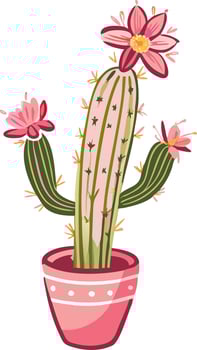 Vibrant Potted Cactus with Blooming Pink Flowers Illustration Art vector