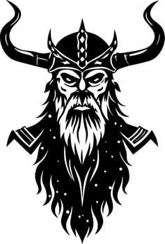 Viking Warrior Head Illustration with Horned Helmet and Long Beard vector