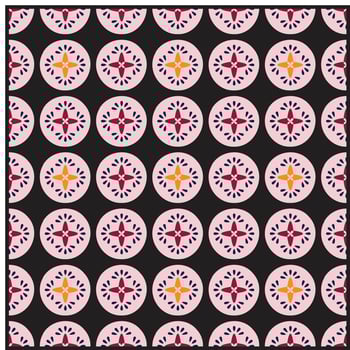 geometric circle with flower print pattern, Repetitive floral pattern with pink, maroon, and yellow accents on a dark background. vector