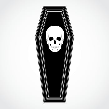 silhouette coffin with skull vector