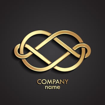 3d gold shiny metal linear knot logo design vector