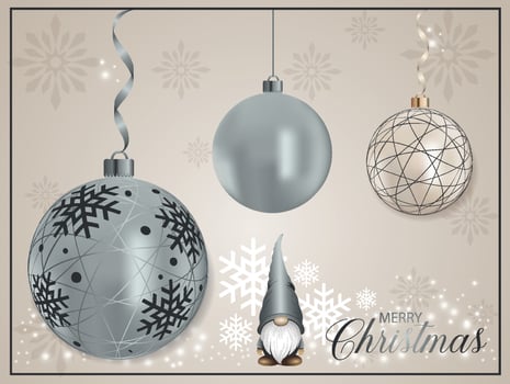 Holiday Xmas gnome character with Christmas baubles. vector