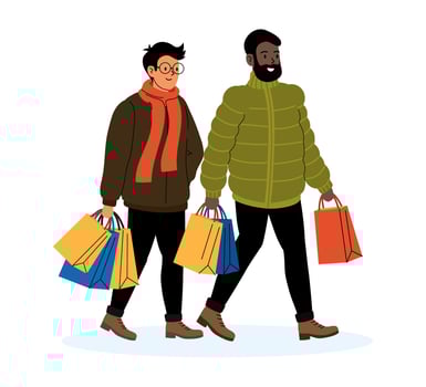 Two friends enjoying a shopping day together while carrying colorful bags vector