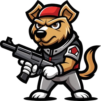 A cartoon dog with a gun and a baseball cap vector