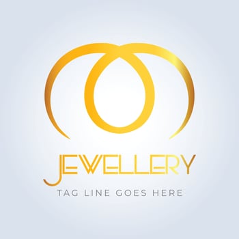 Golden ring, jewellery logo, jewellery shop logo, golden color, unique shape, sparkle diamond, unique logo, curvy ring, creative logo, silver background vector