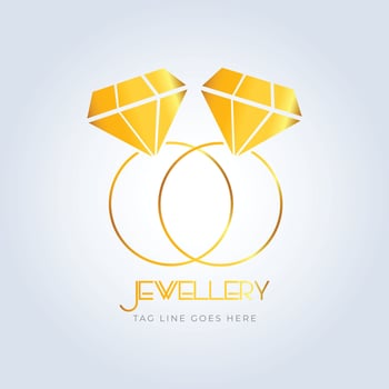 2 Diamond rings, jewellery shop logo, golden color logo, treny logo, sparkle diamond, unique logo, creative logo, trendy vector