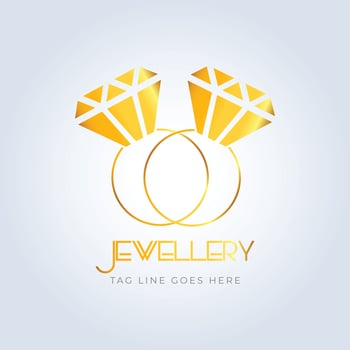 2 Diamond ring, jewellery logo, jewellery shop logo, golden color, unique shape, sparkle diamond, unique logo, creative logo, vector