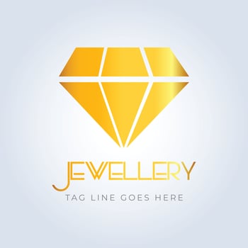 Diamond jewellery logo, jewellery shop logo, golden color, unique shape, sparkle diamond, unique logo, creative logo, trendy logo, silver background vector