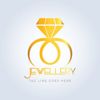 Diamond ring, jewellery logo, jewellery shop logo, golden color, unique shape, sparkle diamond, unique logo, creative logo, unique, silver background vector
