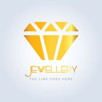 Diamond jewellery, jewelry logo, jewellery shop logo, golden color, unique shape, sparkle diamond, unique logo, daimand shape, creative logo, silver background vector