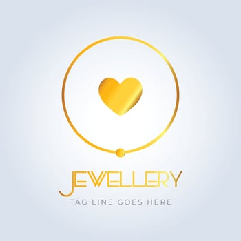 Golden ring, jewellery logo, jewellery shop logo, golden color, unique shape, sparkle diamond, unique logo, creative logo, golden heart, silver background vector