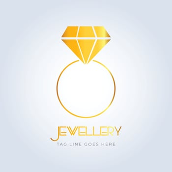 Diamond ring, jewellery logo, jewellery shop logo, golden color, unique shape, sparkle diamond, unique logo, trendy, creative logo, silver background vector