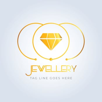 Diamond ring, jewellery logo, jewellery shop logo, golden color, unique shape, sparkle diamond, unique logo, earing logos, creative logo, silver background vector