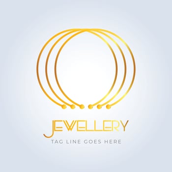 Golden ring, jewellery logo, jewellery shop logo, golden color, unique shape, sparkle diamond, unique logo, creative logo, earring, silver background vector
