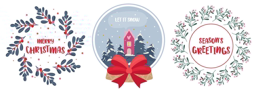 Set of Christmas wreath. Hand drawn illustration, flat style. Great for poster, greeting card, sticker vector