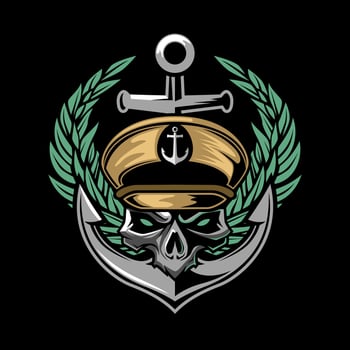 Military Skull Wearing captain cap illustration logo. Design element for logo, label, sign, emblem. vector