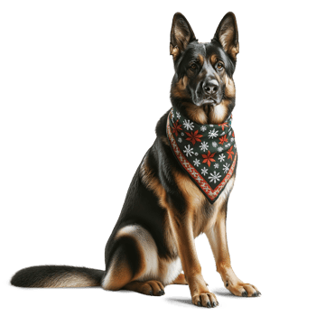 German Shepherd with Festive Snowflake Bandana Isolated on Transparent Background, Festive Holiday Animal, Dog with Christmas accessory png