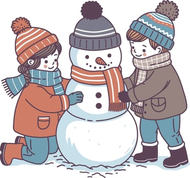 Adorable kids snowman cartoon illustration vector