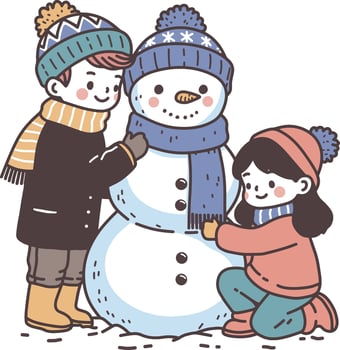 Adorable kids snowman cartoon illustration vector