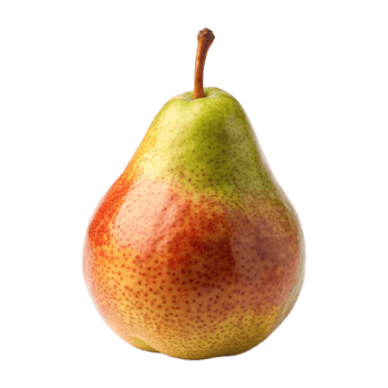 A pear with a red and green colored skin isolated on transparent background png